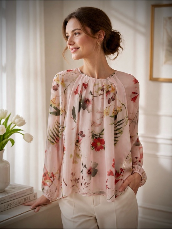 Ted Baker Tops - Floral Ballet Blush Pink Fairycore Sheer Sleeves Feminine Cottagecore Blouse M